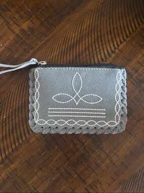 Gray leather  Zip Card Wallet with Whipstitch Trim